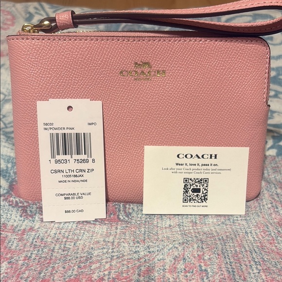 Coach Powder Pink Leather Wristlet - Picture 4 of 5